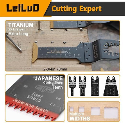LEILUO 158 Pcs Multitool Blade Kits Cutting and Sandpaper Oscillating Tool Accessories Universal Oscillating Saw Blades with Storage Bag Compatible with DeWalt Makita Dremel and More