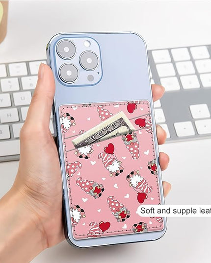 Phone Card Holder, Dual Pocket Leather Wallet Adhesive Stick On, Cute Credit Card Holder for Smartphones Case Compatible with Most Phone（Lovely old man）