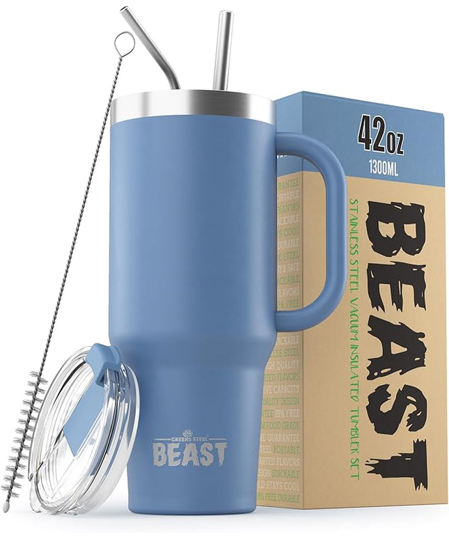 Beast 42 oz Tumbler Stainless Steel Vacuum Insulated Coffee Ice Cup Double Wall Travel Flask (Stormy Sky Blue)