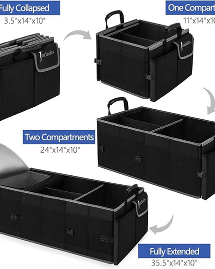 Trunk Organizer With Built-In Insulated Leak Proof Cooler Bag,Collapsible Cargo Organizer For Suv With Non Slip Bottom Strips,3 Large Compartments Foldable Waterproof Portable Car Storage Box