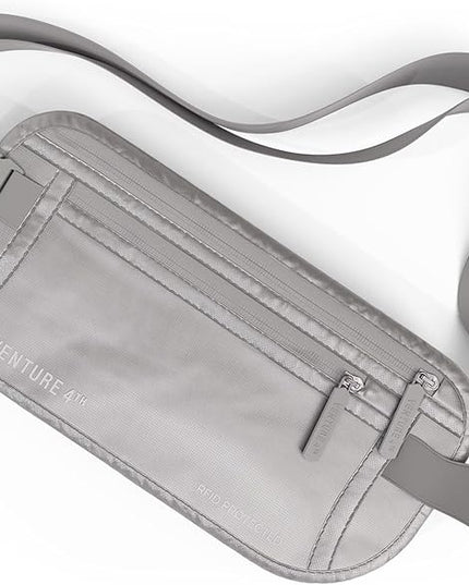 VENTURE 4TH Money Belt for Travel – Hidden Under-Clothes RFID Blocking Passport Holder & Slim Travel Wallet Pouch for Men & Women to Protect Cash, Cards & Documents (Sleek Silver)
