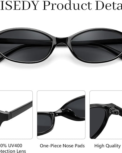 FEISEDY Retro Oval Cat Eye Sunglasses for Women 90s Narrow Lightweight Shades Y2k Trendy Sunnies B0257