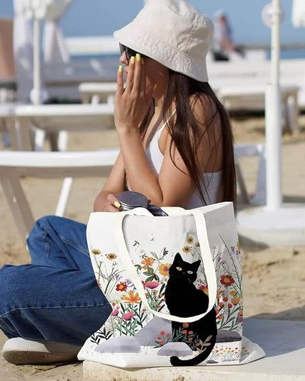 Aesthetic Canvas Tote Bag with Zipper Pockets & Snaps for Women,Reusable Shopping Grocery Bags Gifts -Work, Gym