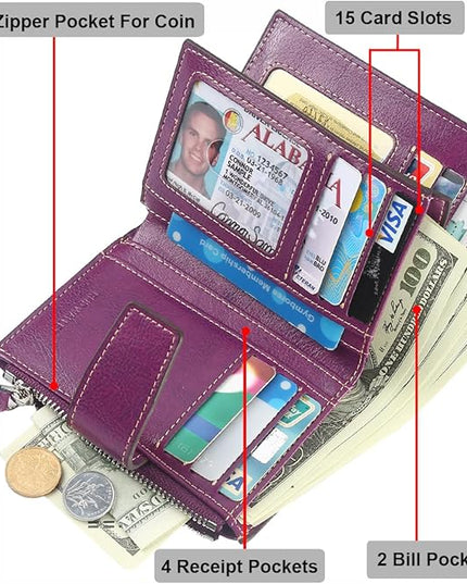 Lavemi Small Compact Women Wallet RFID Blocking Genuine Leather Bifold Purse with ID Windows