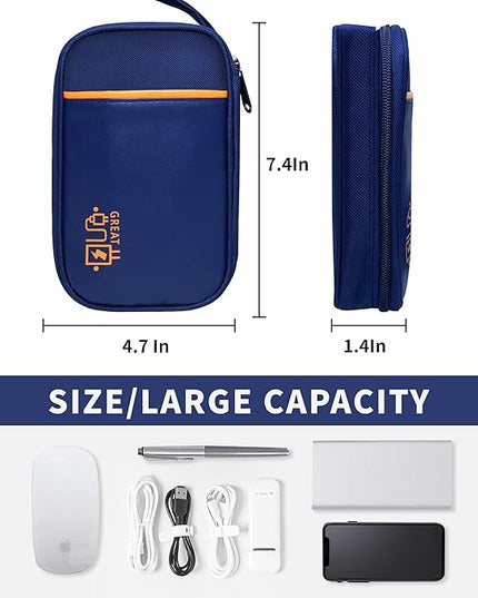 Travel Cable Organizer Bag Pouch Electronic Accessories Carry Case Portable Waterproof All-in-One Storage Bag for Cable,Charger, Phone, Hard Drive，SD Card-Navy Blue