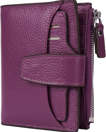 AINIMOER Women's RFID Blocking Leather Small Compact Bi-fold Zipper Pocket Wallet Card Case Purse with id Window