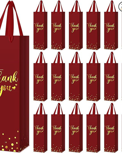Ctosree 30 Pcs Wine Bottle Gift Bag with Handle 4.3x3.5x13.7 Liquor Paper Bag for Thank You Favor Gold Foil Kraft Whiskey Tote Carrier for Wedding Birthday Bridal Valentine's day Party(Burgundy)