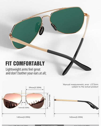 LUENX Aviator Sunglasses for Men Women Polarized New Shades Large Metal Frame - UV 400 Protection