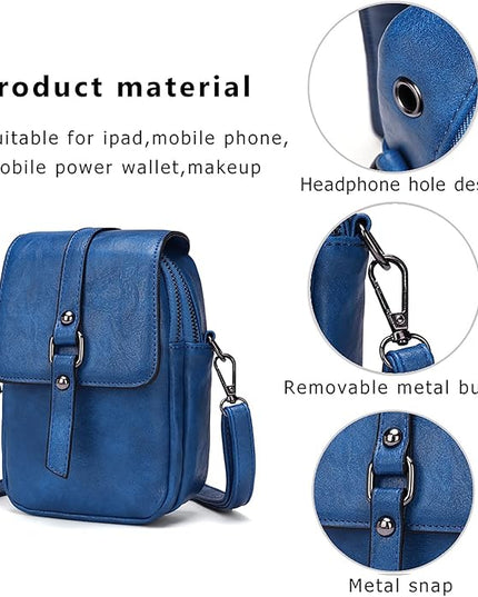 myfriday Vintage Crossbody Phone Bag for Women, Small PU Leather Shoulder Purse and Handbag with Tassel&Rivet Decoration