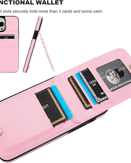 KIHUWEY Compatible with iPhone 13 Pro Max Case Wallet with Credit Card Holder, Premium Leather Magnetic Clasp Kickstand Heavy Duty Protective Cover for iPhone 13 Pro Max 6.7 Inch (Pink)