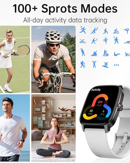 Smart Watches for Women Men with Bluetooth Call & AI Voice, 1.85" HD Fitness Tracker with Heart Rate SpO2 Sleep Monitor, 100+ Sports Modes,Mini Games, IP68 Waterproof Smartwatch for Android iOS Phones