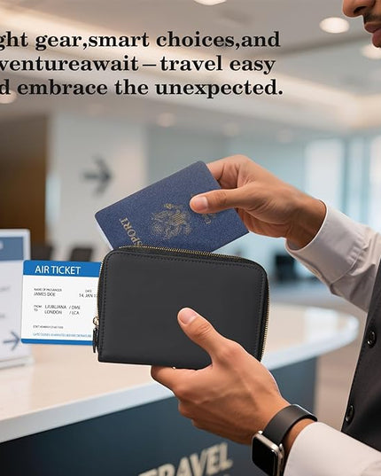 CoBak Passport Holder Cover with Safe Zipper Closure, Premium Passport Wallet for Travel, RFID Blocking Card Case, Waterproof Travel Accessories for Man, Black Grain