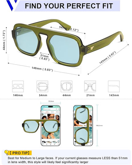 VANLINKER Oversized Retro Square Aviator Sunglasses for Women Men 70s Vintage Style Trendy Big Flat Top Sun Glasses VL9826