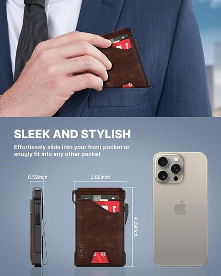 typecase Tactical Wallet for Men Card Holder: Pop Up Card Case, Genuine Leather, Smart, RFID Blocking, Slim, Minimalist, Thin, Front Pocket - 9-13 Card Capacitiy, ID Window, Money Clip (Brown)