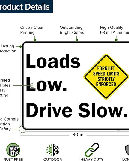 Loads Low Drive Slow Sign, 24x30 Inches, Rust Free .063 Aluminum, Fade Resistant, Made in USA by My Sign Center