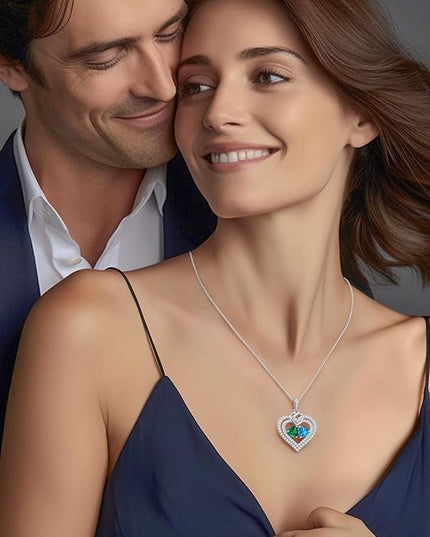 LOUISA SECRET Sparkling Double Heart Birthstone Necklaces for Women, 925 Sterling Silver Fine Jewelry, Pendant Heart Necklaces Birthday Anniversary Christmas Gift for Women Wife Mom Girlfriend Lady
