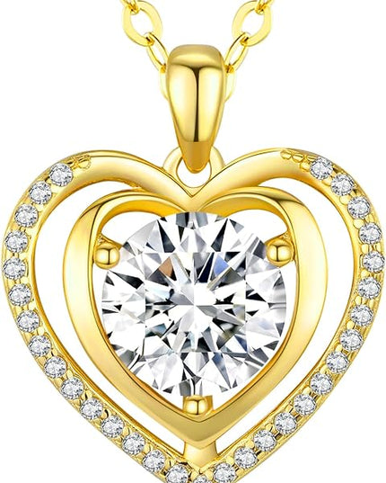 Heart Pendant Gold Necklace for Women Moissanite Lab-Created Gem I Love You Wedding Anniversary Birthday Christmas Valentine Engagements Mothers Day Jewelry for Wife Her Girlfriend Mom Daughter