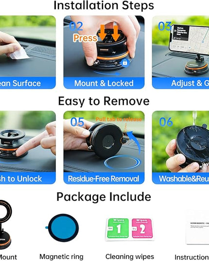 2026 Upgraded Vacuum Magnetic Car Phones Holder for Magsafe [120LBS Ultra Suction Cup & 3000gf Magnet ] 1100° Adjustable Cell Phone Mount for Your Car/Gym/Mirror for iPhone 17 16 15 14 13 12 Series