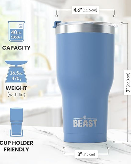 Beast 40 oz Tumbler Stainless Steel Vacuum Insulated Coffee Ice Cup Double Wall Travel Flask (Stormy Sky Blue)