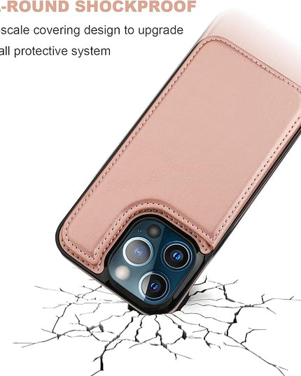 ONETOP Compatible with iPhone 13 Pro Max Wallet Case with Card Holder,PU Leather Kickstand Card Slots Case, Double Magnetic Clasp and Durable Shockproof Cover 6.7 Inch(Rose Gold)