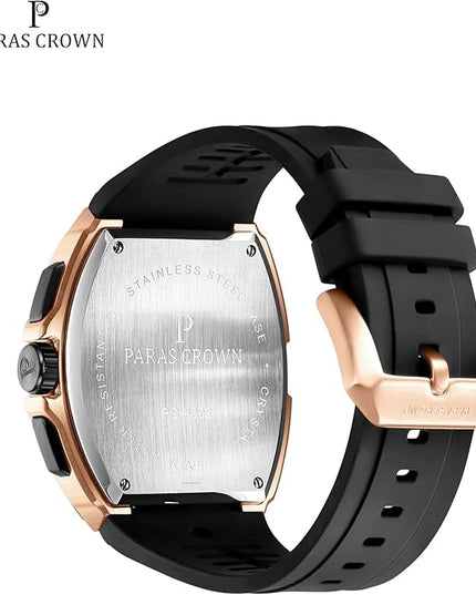 Paras Crown Watches for Men Tonneau 5ATM Waterproof Quartz Luxury Chronograph Analog Men's Wrist Watches Stainless Steel Case Mens Watches