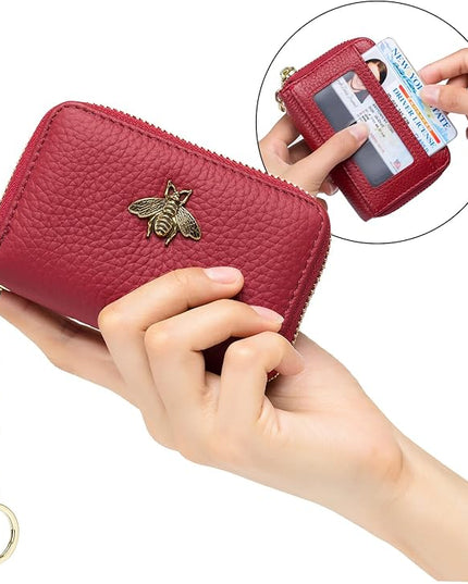 imeetu RFID Credit Card Holder, Small Leather Zipper Card Case Wallet for Women