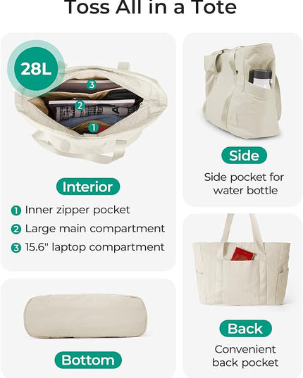 BAGSMART Tote Bag for Women, Tote Bag with Zipper Work Tote with Compartments Nurse Shoulder Hanbag for Travel, Gym