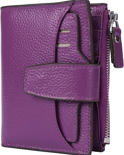AINIMOER Women's RFID Blocking Leather Small Compact Bi-fold Zipper Pocket Wallet Card Case Purse with id Window