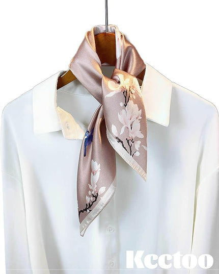 kcctoo 27.5" Mulberry Silk Feeling Head Scarf Women's Fashion Square Neck Satin Scarfs for Bag Hair Scarves Gift