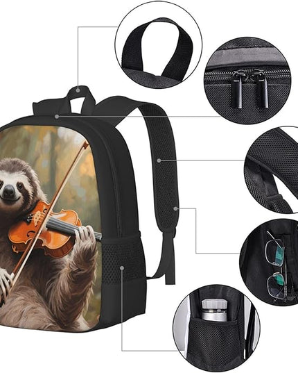 Sloth Playing Music Notebook Backpack Fits 15 Inch Laptop Lightweight Travel Backpack Casual Daypack
