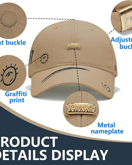 Trendy Unisex Graffiti Baseball Cap, Adjustable Cotton Baseball Cap for Men & Women, Athletic Streetwear Hat