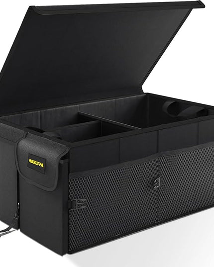 MIKKUPPA Car Trunk Organizer - 65L Collapsible Trunk Organizer with Lid, Sturdy Car Storage for SUV Auto Truck Van with Adjustable Straps and Non Slip Bottom (Black)