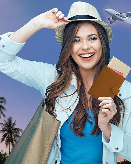 HOTCOOL Passport Holder Travel Essentials Airplane & Cruise Essentials Ship Leather Wallet Cover Case RFID Blocking Women & Men Vacation Travel Accessories Gifts Deals, Litchi - Brown