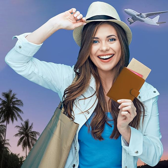 HOTCOOL Passport Holder Travel Essentials Airplane & Cruise Essentials Ship Leather Wallet Cover Case RFID Blocking Women & Men Vacation Travel Accessories Gifts Deals, Litchi - Brown