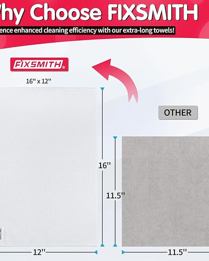 FIXSMITH White Microfiber Cleaning Cloth -Pack of 24, Highly Absorbent Cleaning Rags, 16"X12" All Purpose Cleaning Towels for Housekeeping, Kitchen, Car, Lint Free and Reusable Microfiber Towels