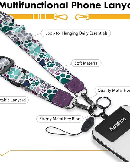 Phone Lanyard Crossbody, Dog Paw Cell Phone Lanyard for Around The Neck Adjustable Phone Strap, Anti Theft Cute Lanyard for iPhone Case ID Holder Keys Phone Accessories Travel Essential