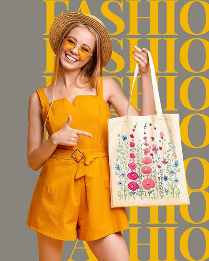 AUSVKAI Canvas Tote Bag for Women, Aesthetic Cute Grocery Grocery Reusable Cotton Gift Bag for Shooping Beach Trendy Gifts