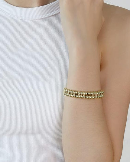 Elegance 11 designs 14K Gold Plated Bead Ball Bracelet Stretchable Elastic Gold Beaded Bracelets for Women