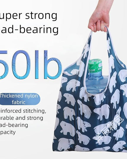 Reusable Nylon Grocery Bags – Foldable Eco Shopping Tote with Storage Pouch, Heavy-Duty 50lbs Capacity, Waterproof, Tear-Resistant, Large Capacity for Groceries, Travel, Outdoor Use (2-Pack)