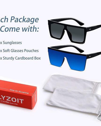 LYZOIT Square Oversized Sunglasses for Women Men Big Flat Top Fashion Shield Large UV Protection Rimless Shades