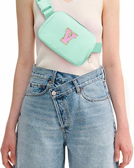 Uygafly Belt Bag Fanny Pack Crossbody Bags with Initials Letter Patch Cute Stuff Birthday Gifts for Teenager Girls Trendy Stuff for Teens | V,Light Green
