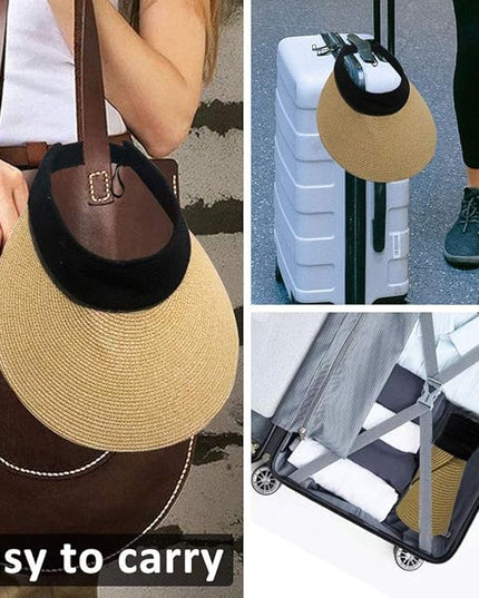 Women Straw Sun Visor Hat Wide Brim Summer UV Protection Beach Cap Foldable Packale Korean Style