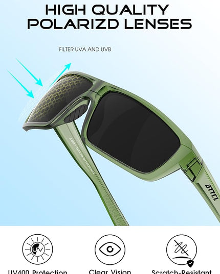 ATTCL Polarized Sunglasses Men for Fishing: UV Protection Lightweight TR90 Sports Wrap Sun Glasses Driving Golf Running