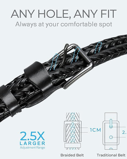 CHAOREN Leather Braided Belts for Men - 1 1/8" Mens Casual Woven Leather Belt for Dress Pant