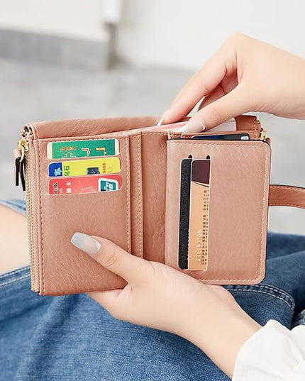 AOXONEL Women's Wallets Leather Wallets for Women Rfid Small Ladies Wallet Billfolds for Women,Trifold Mini Wallets for Women with Double Zipper Coin Pocket (Pink)