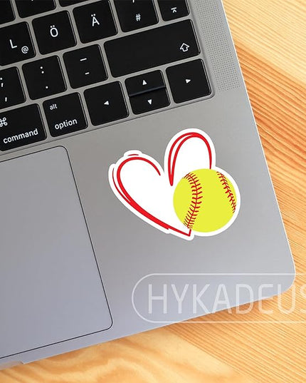 (3Pcs) Softball Stickers Waterproof Vinyl Softball Heart Decals for Water Bottle, Tumbler, Laptop, Phone Case, Poster Board, Scrapbooking, Team Players, Coach, 3" x 2.8"