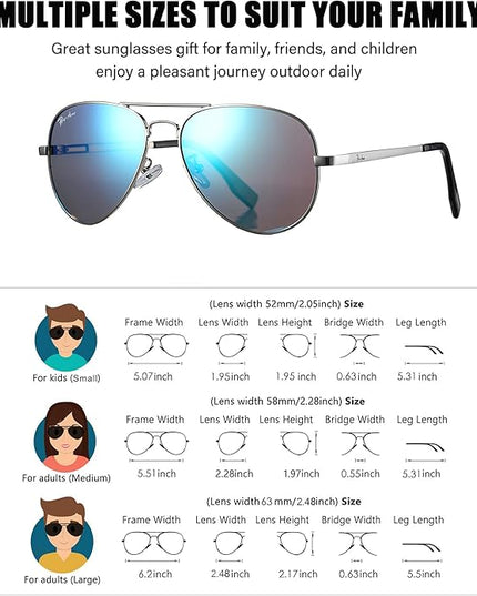 Pro Acme Classic Polarized Aviator Sunglasses 100% UV Protection, 52mm 58mm 63mm