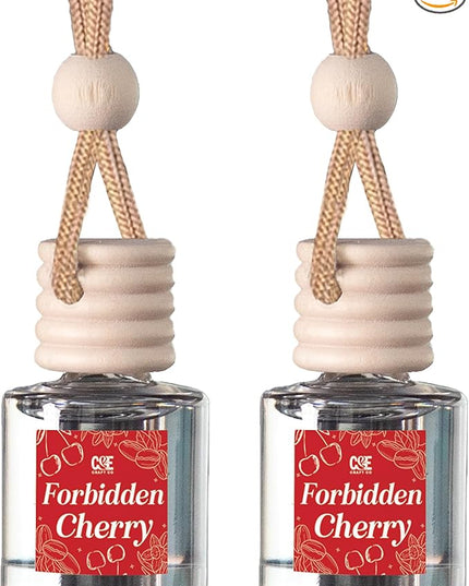 C&E Craft Co Hanging Car Air Freshener Diffuser 2 Pack, Long Lasting Fragrance Oil Car Freshener, Glass Bottle Auto Air Freshener, Made in USA (Forbidden Cherry)