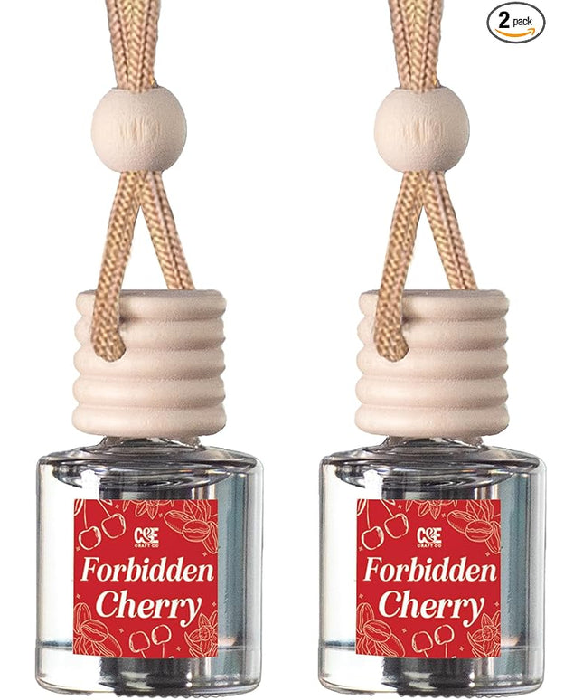 C&E Craft Co Hanging Car Air Freshener Diffuser 2 Pack, Long Lasting Fragrance Oil Car Freshener, Glass Bottle Auto Air Freshener, Made in USA (Forbidden Cherry)
