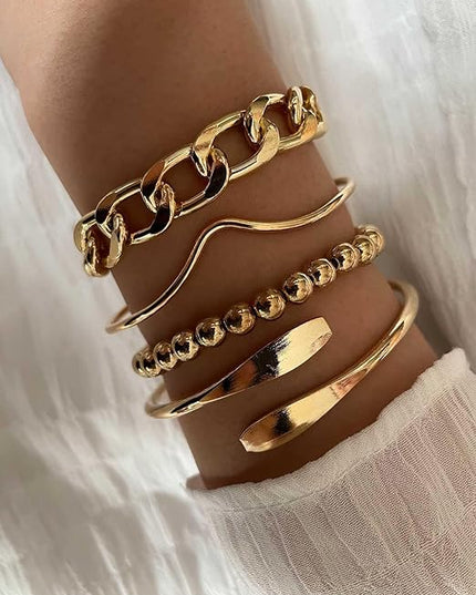 ÌF ME Gold Bangle Bracelets for Women, Indian Bangles Stackable Set, Multi Layer Textured 14K Gold Plated Chunky Bracelets Boho Jewelrys Set